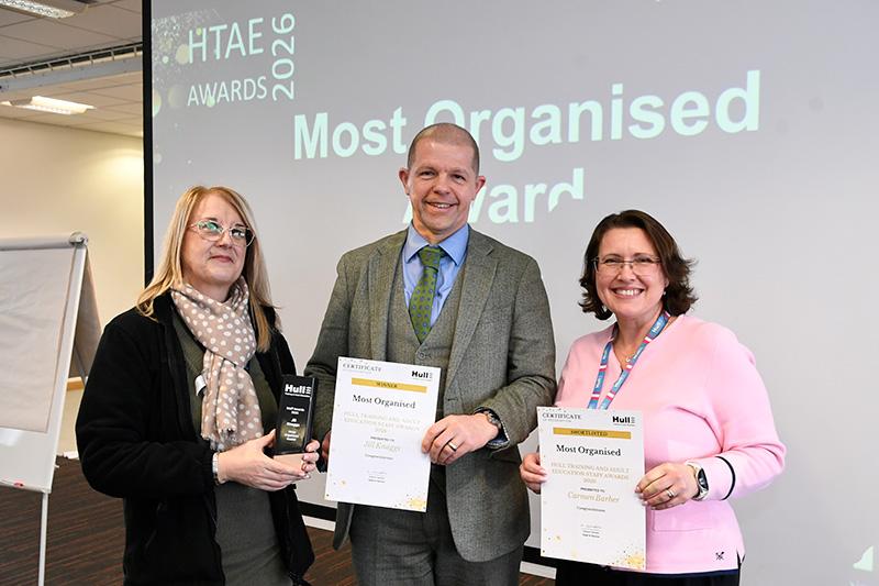 Most organised winner jill knaggs shortlisted carmen barber and sally warters presented by alex codd