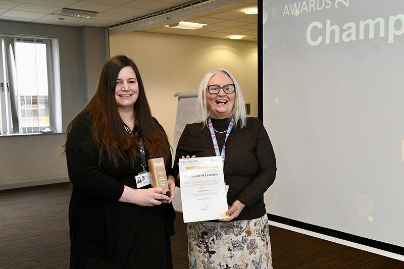 Champion of learners winner emma butterfield presented by sharon gamble